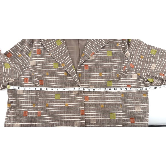Silk Land Woman 3X Blazer Jacket Brown Striped Geometric Cotton Blend Plus Size - Picture 3 of 14